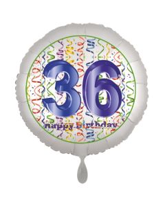Luftballon aus Folie, Satin Luxe zum 36. Geburtstag, Rundballon weiß, 45 cm