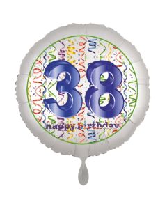 Luftballon aus Folie, Satin Luxe zum 38. Geburtstag, Rundballon weiß, 45 cm