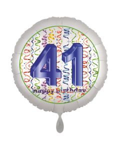 Luftballon aus Folie, Satin Luxe zum 41. Geburtstag, Rundballon weiß, 45 cm