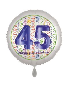 Luftballon aus Folie, Satin Luxe zum 45. Geburtstag, Rundballon weiß, 45 cm