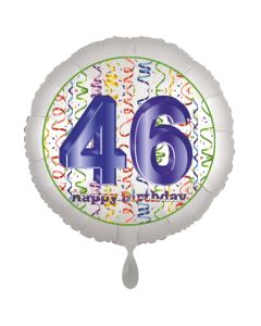 Luftballon aus Folie, Satin Luxe zum 46. Geburtstag, Rundballon weiß, 45 cm