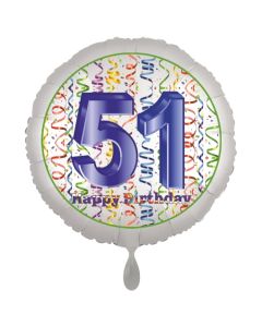 Luftballon aus Folie, Satin Luxe zum 51. Geburtstag, Rundballon weiß, 45 cm