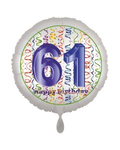 Luftballon aus Folie, Satin Luxe zum 61. Geburtstag, Rundballon weiß, 45 cm