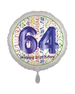 Luftballon aus Folie, Satin Luxe zum 64. Geburtstag, Rundballon weiß, 45 cm