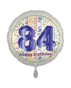 Luftballon aus Folie, Satin Luxe zum 84. Geburtstag, Rundballon weiß, 45 cm