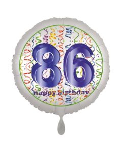Luftballon aus Folie, Satin Luxe zum 86. Geburtstag, Rundballon weiß, 45 cm