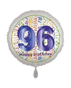 Luftballon aus Folie, Satin Luxe zum 96. Geburtstag, Rundballon weiß, 45 cm