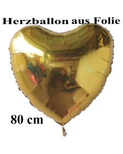 Luftballon aus Folie, Herzballon Gold, Jumbo-Luftballon, 80 cm