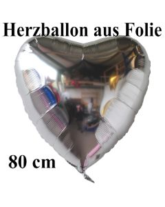 Luftballon aus Folie, Herzballon 80 cm, Silber