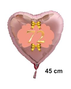 Herzluftballon aus Folie, Rosegold, zum 72. Geburtstag, Rosa-Gold