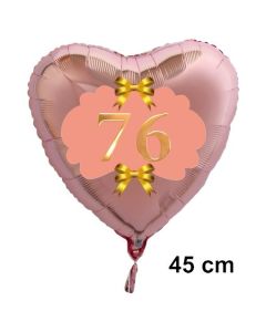 Herzluftballon aus Folie, Rosegold, zum 76. Geburtstag, Rosa-Gold