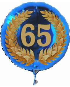 Luftballon aus Folie mit Ballongas, Zahl 65 im Lorbeerkranz, zum 65. Geburtstag, Jubiläum oder Jahrestag