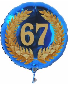 Luftballon aus Folie mit Ballongas, Zahl 67 im Lorbeerkranz, zum 67. Geburtstag, Jubiläum oder Jahrestag