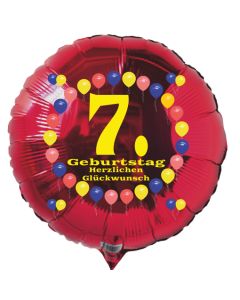 Luftballon aus Folie zum 7. Geburtstag, roter Rundballon, Balloons, Herzlichen Glückwunsch, inklusive Ballongas
