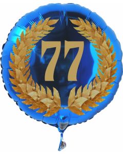 Luftballon aus Folie mit Ballongas, Zahl 77 im Lorbeerkranz, zum 77. Geburtstag, Jubiläum oder Jahrestag
