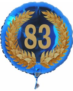 Luftballon aus Folie mit Ballongas, Zahl 83 im Lorbeerkranz, zum 83. Geburtstag, Jubiläum oder Jahrestag