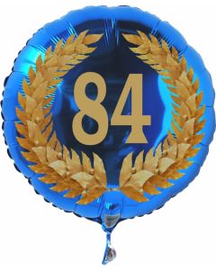 Luftballon aus Folie mit Ballongas, Zahl 84 im Lorbeerkranz, zum 84. Geburtstag, Jubiläum oder Jahrestag