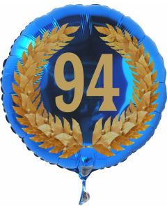 Luftballon aus Folie mit Ballongas, Zahl 94 im Lorbeerkranz, zum 94. Geburtstag, Jubiläum oder Jahrestag