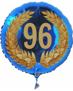 Luftballon aus Folie mit Ballongas, Zahl 96 im Lorbeerkranz, zum 96. Geburtstag, Jubiläum oder Jahrestag