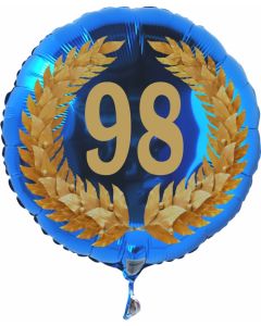 Luftballon aus Folie mit Ballongas, Zahl 98 im Lorbeerkranz, zum 98. Geburtstag, Jubiläum oder Jahrestag