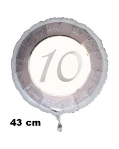 Luftballon aus Folie zum 10. Jahrestag und Jubiläum, 43 cm, silber,  inklusive Helium
