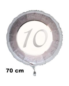 Luftballon aus Folie zum 10. Jahrestag und Jubiläum, 70 cm, silber,  inklusive Helium