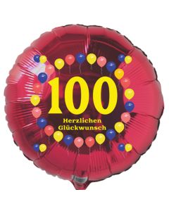Luftballon aus Folie zum 100. Geburtstag, roter Rundballon, Balloons, Herzlichen Glückwunsch, inklusive Ballongas