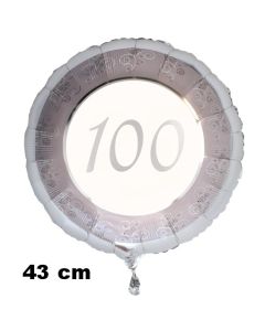 Luftballon aus Folie zum 100 Jahrestag und Jubiläum, 43 cm, silber,  inklusive Helium