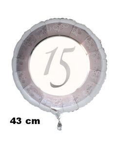Luftballon aus Folie zum 15. Jahrestag und Jubiläum, 43 cm, silber,  inklusive Helium