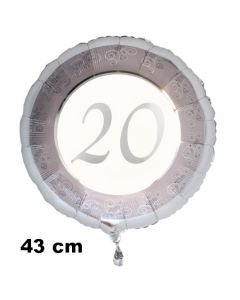 Luftballon aus Folie zum 20. Jahrestag und Jubiläum, 43 cm, silber,  inklusive He