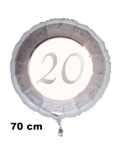 Luftballon aus Folie zum 20. Jahrestag und Jubiläum, 70 cm, silber,  inklusive Helium