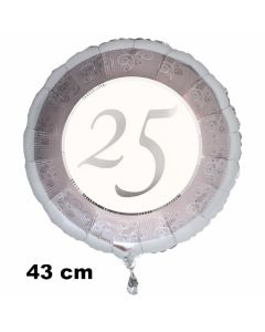 Luftballon aus Folie zum 25. Jahrestag und Jubiläum, 43 cm, silber,  inklusive He