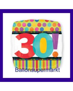 Luftballon aus Folie mit Helium, Dots and Stripes, zum 30. Geburtstag