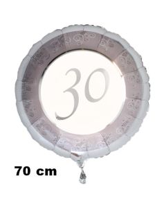 Luftballon aus Folie zum 30. Jahrestag und Jubiläum, 70 cm, silber,  inklusive Helium