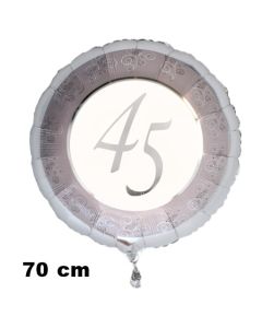 Luftballon aus Folie zum 45. Jahrestag und Jubiläum, 70 cm, silber,  inklusive Helium