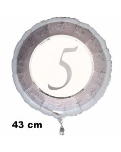 Luftballon aus Folie zum 5. Jahrestag und Jubiläum, 43 cm, silber,  inklusive Helium