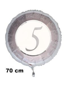 Luftballon aus Folie zum 5. Jahrestag und Jubiläum, 70 cm, silber,  inklusive Helium