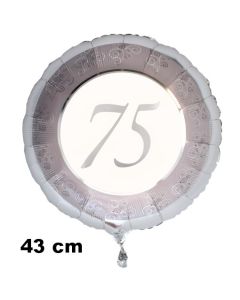 Luftballon aus Folie zum 75. Jahrestag und Jubiläum, 70 cm, silber,  inklusive Helium