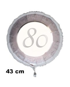 Luftballon aus Folie zum 80 Jahrestag und Jubiläum, 43 cm, silber,  inklusive Helium