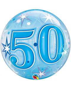 Luftballon Bubble zum 50. Geburtstag, Blau ohne Helium/Ballongas