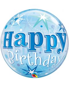 Luftballon aus PVC , Bubble Happy Birthday Blau , inklusive Helium