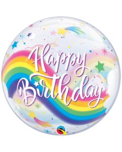 Luftballon aus PVC , Bubble Happy Birthday Regenbogen Einhörner inklusive Helium