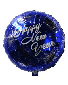 Luftballon Silvester, Happy New Year, Feuerwerk und Champagnergläser, Rundballon mit Ballongas Helium