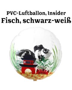 PVC-Folien-Luftballon, Fisch, schwarz-weiß, Insider Ballon, inklusive Helium-Ballongas