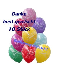 Motiv-Luftballons Danke, bunt gemischt, 10 Stueck