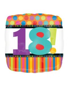 Luftballon aus Folie zum 18. Geburtstag, Happy 18TH Birthday, Dots and Stripes