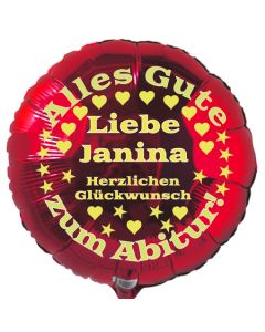 Zum Abitur, personalisierter Luftballon aus Folie mit Vornamen, roter Rundballon mit Ballongas-Helium