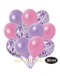 luftballons-30er-pack-10-flieder-konfetti-und-10-metallic-lila-10-metallic-rose