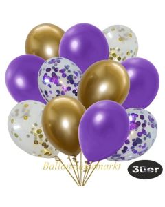 luftballons-30er-pack-5-lila-5-gold-konfetti-und-10-metallic-violett-10-chrome-gold