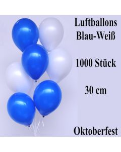 Luftballons Blau-Weiß, 30 cm, Oktoberfest Dekoration, 1000 Stück